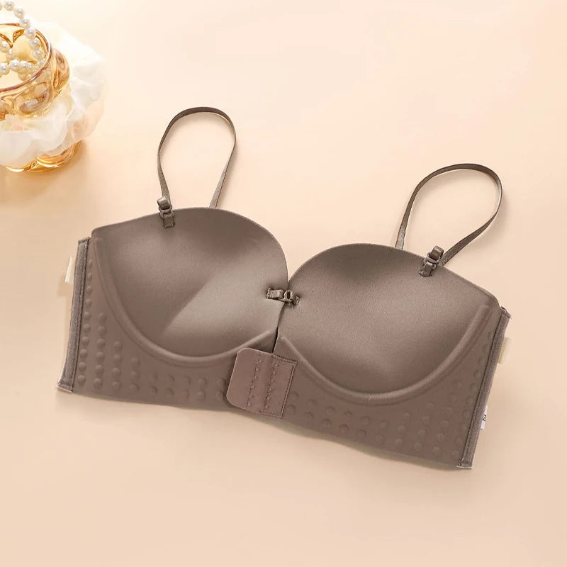 Women's Push-up Strapless Bras Front Buckle Brassiere Sexy Girls Small Chest Underwear Breathable Gathered Bralette Lingerie