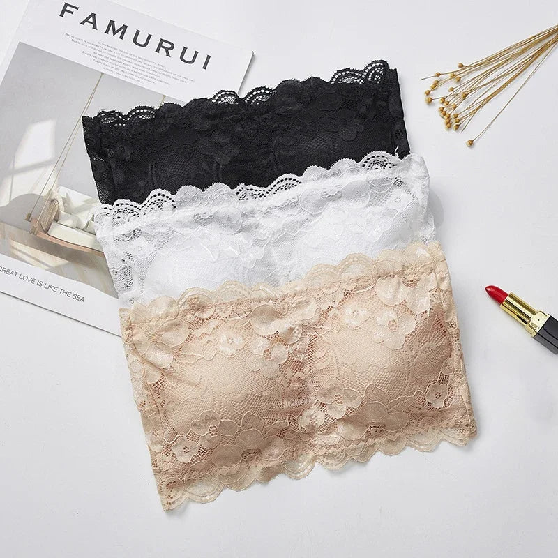 Lace Invisible Strapless Bras Women'S Solid Wrapped Chest Sexy Tube Top Underwear Female Beautiful Tank Top Seamless Crop Top