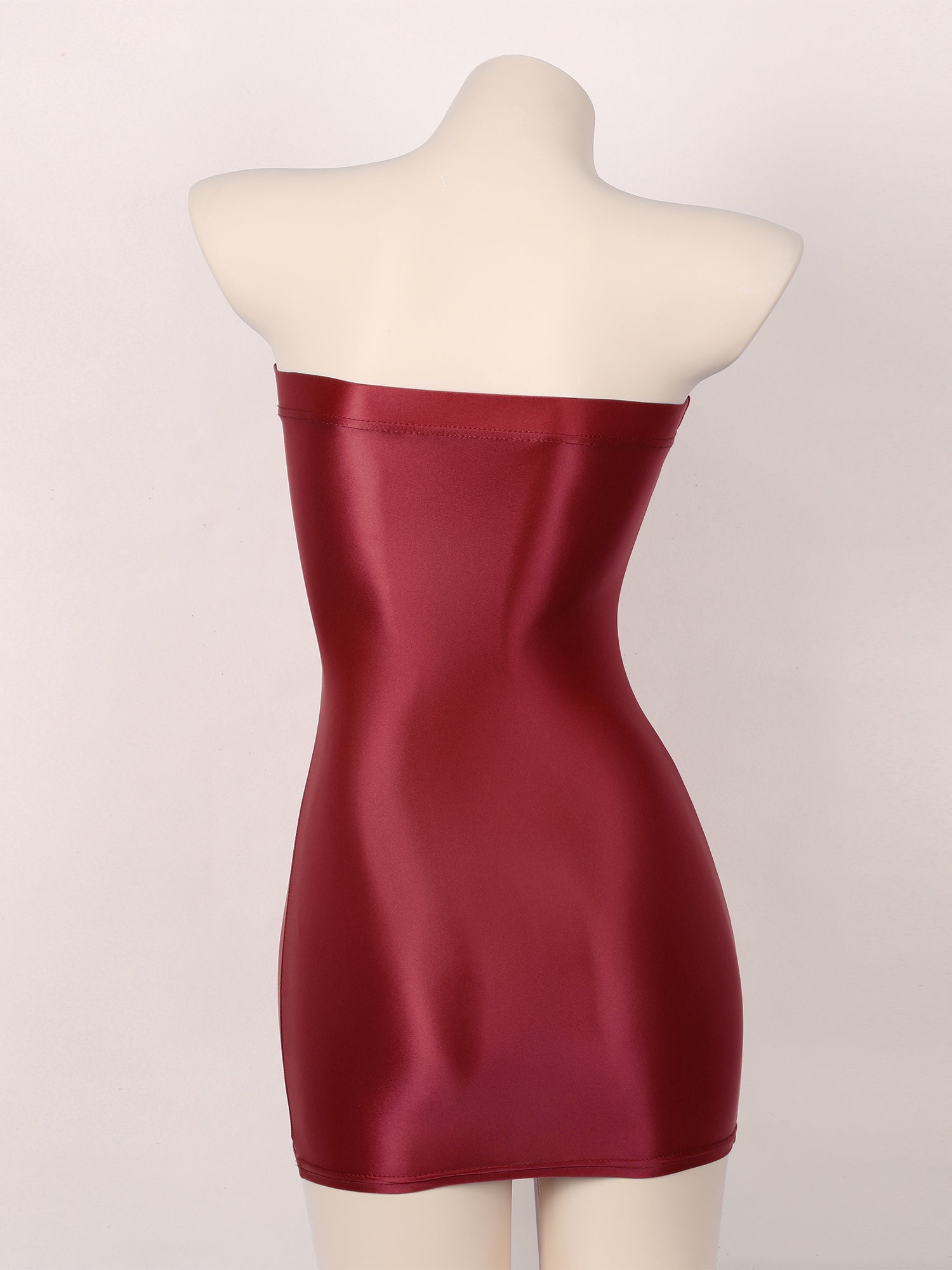 Women's Strapless Bodycon Dress Sleeveless Transparent Tight Pencil Dress Oil Glossy Package Hip Sheer Mini Dresses Clubwear