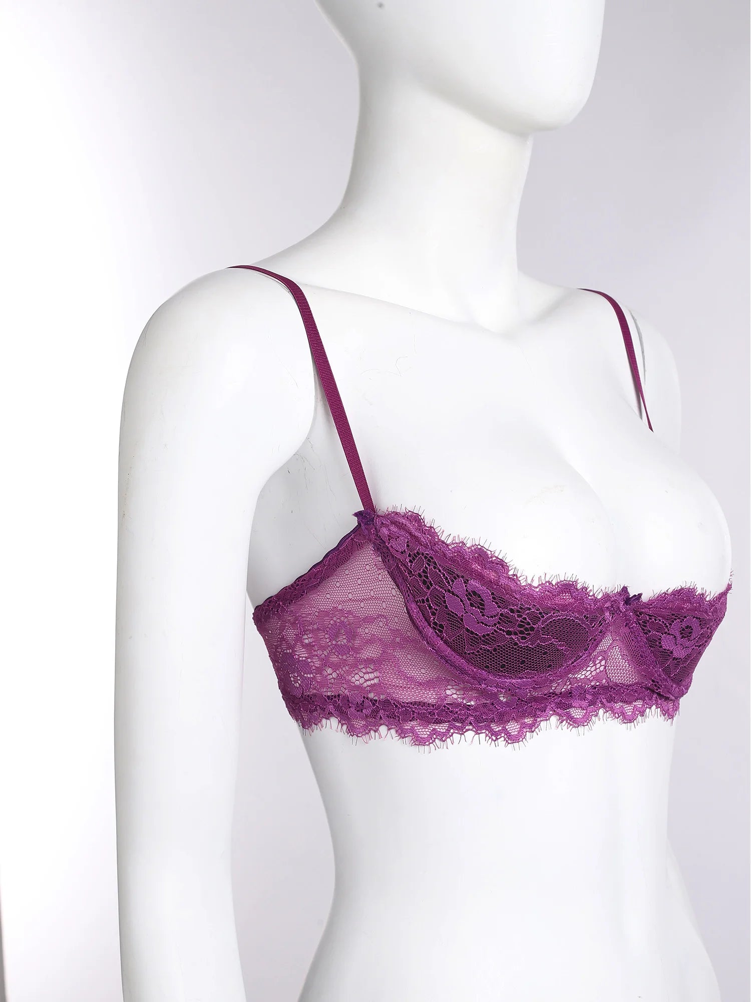 Women Padded Cup Push-up Underwire Bra Balconette Lingerie 1/4 Cup Floral Lace Single Bra Exposed Nipples Chest Halter Brassiere