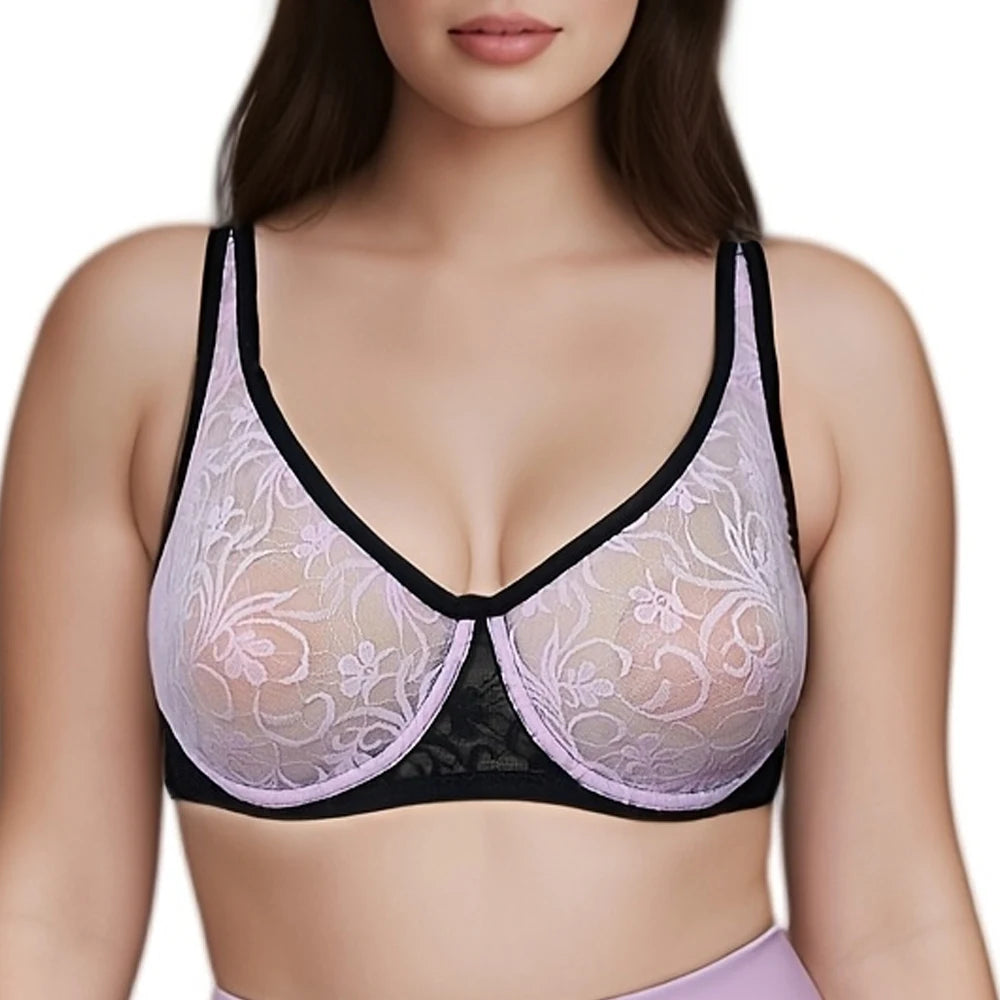 Sexy Women Embroidery Lace Sheer Bra Bralette Unpadded Lingerie Plus Size Plunge See Through Brassiere Bh 32-52 A B C D Cup