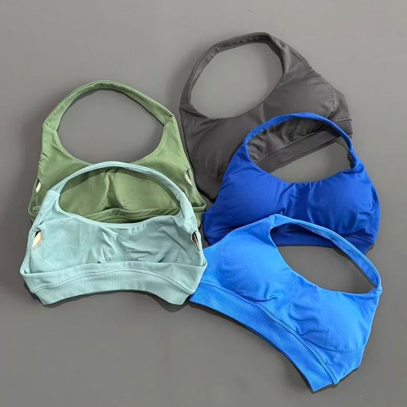 Sports Bra Women Seamless Halter Sports Bra High Support Open Back Activewear Gym Tank Top Fitness Yoga Workout Bra