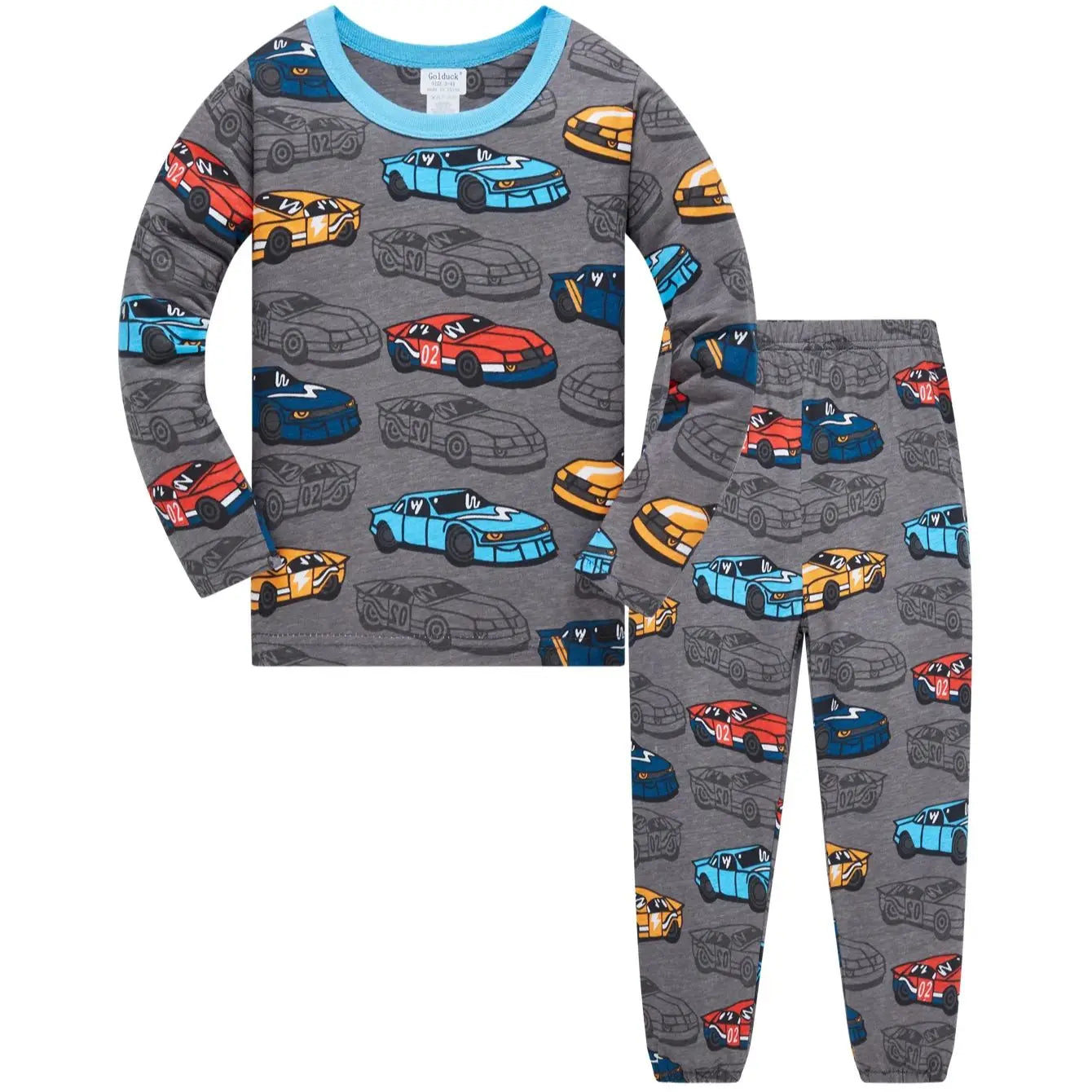 Kids Pajama Set 100% Cotton Soft Car Full Print Loungewear Nightwear Long Sleeve Pjs for Toddler Boys Girls Age 1-8 Years