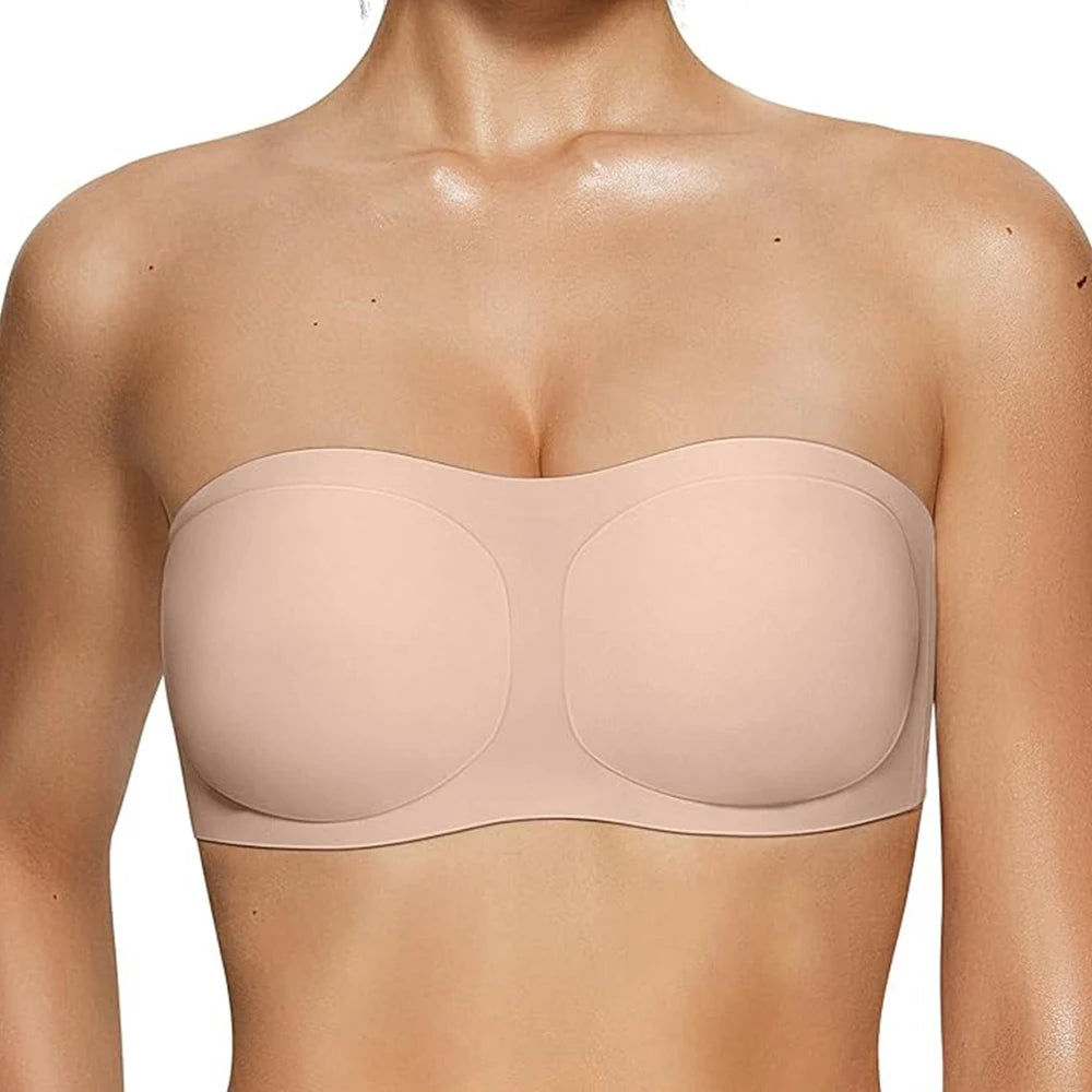 Strapless Bras For Women No-Slip Bandeau Push Up Wireless Bralette Comfy Seamless No Underwire Padded Jelly Tube Top Bra