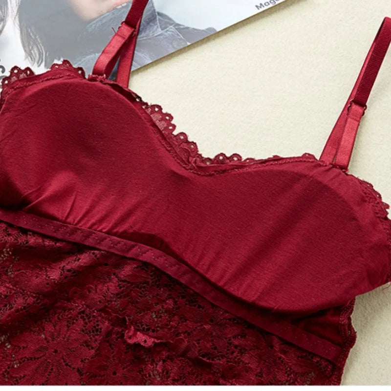 Lace Bra Top Women's Floral Lace Bralette Sexy Lingerie Non-wire Underwear Adjustable Straps Camisoles Bra Removable Pads
