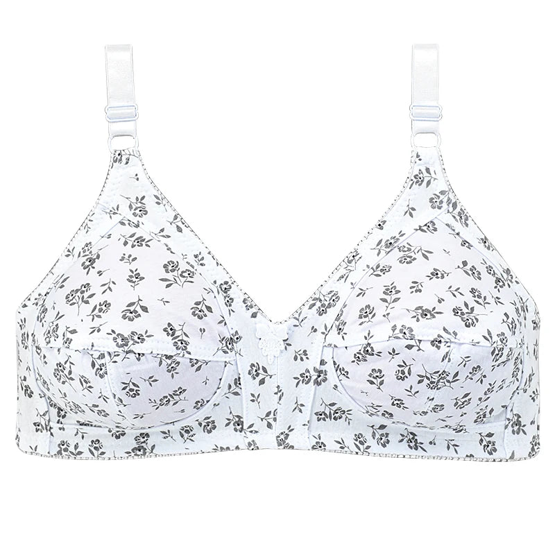 Floral Print Cotton Unlined Bra plus Size Lingerie Comfortable Wire Free Underwear Thin 36-46C Women's Sexy Innerwear