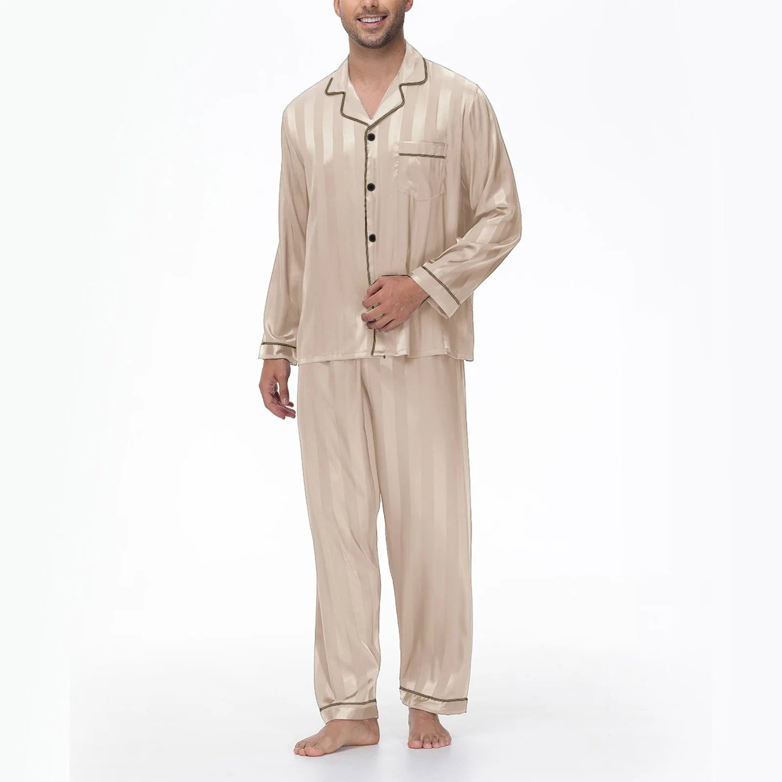 Men Pajamas Set Silk Satin Sleepwear for Man Shirt Long Sleeve Pijama Male Fashion Soft Loungewear S-2XL Size Spring Nightwear
