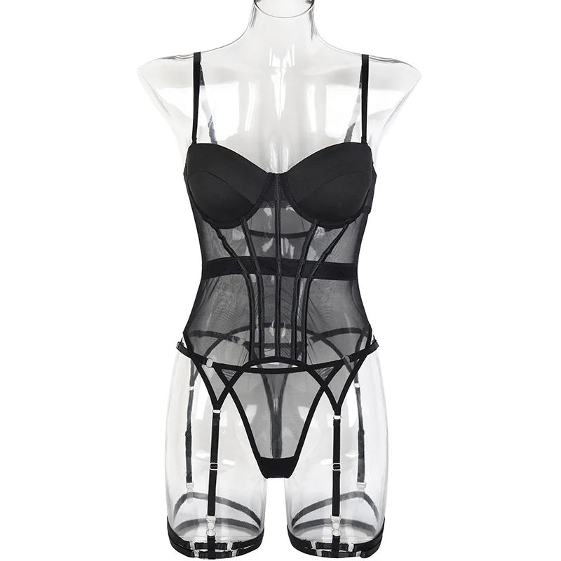 Sexy Lingerie Luxury Brand Bodysuit Backless Tops For Women 3 Piece Lingerie Set With Garter Sexydresses For Women