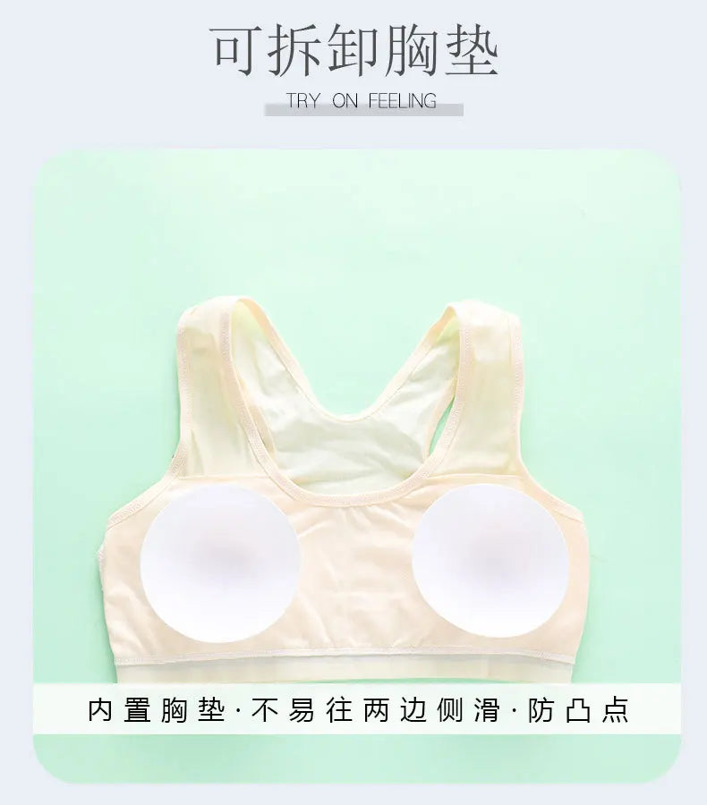 Adolescent Girl Sports Bra Breathable Lightweight Sponge Pad Wide Shoulder Strap Vest Solid Color Simple and Comfortable Bra
