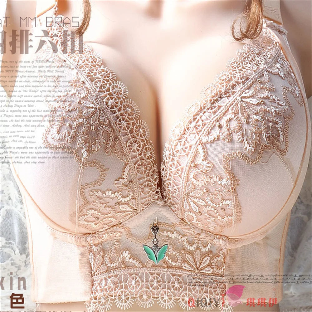 Bra Gather Bra Wireless Plus Size Women's Breathable And Comfortable Lace Embroidery Full Coverage Seamless Bra Plus SIZ CDE Cup