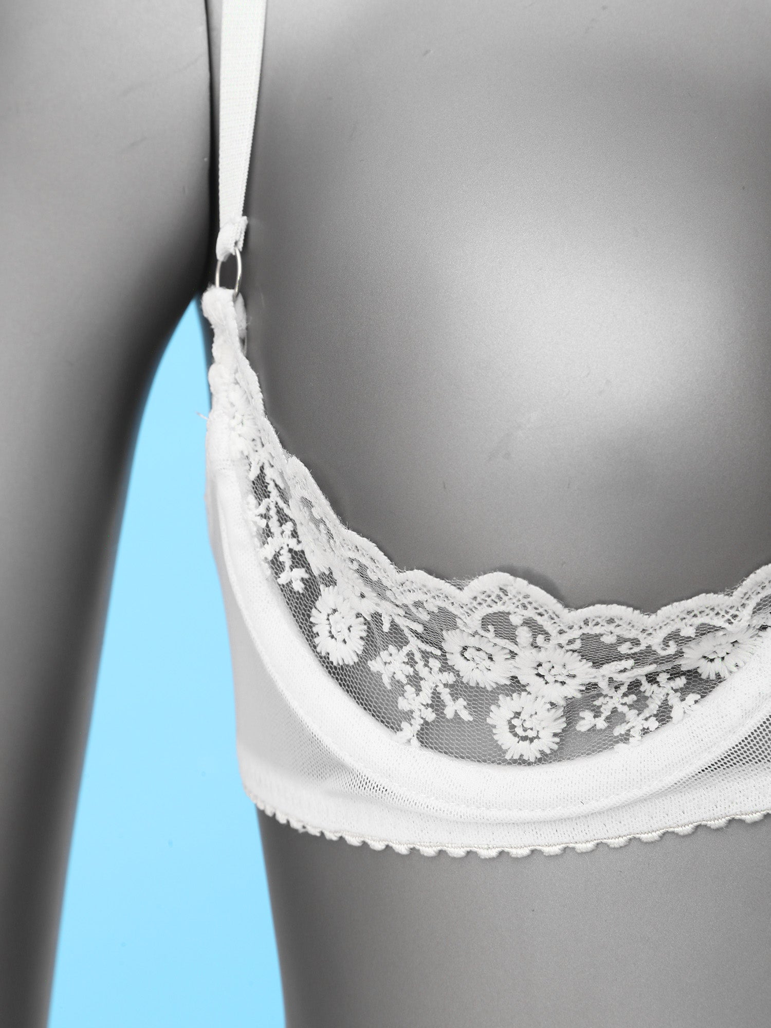 Women Sexy Half Cup Bras Open Nipple Lingerie Bra Top Sheer Floral Lace Underwired Underwear Adjustable Straps Unlined Brassiere