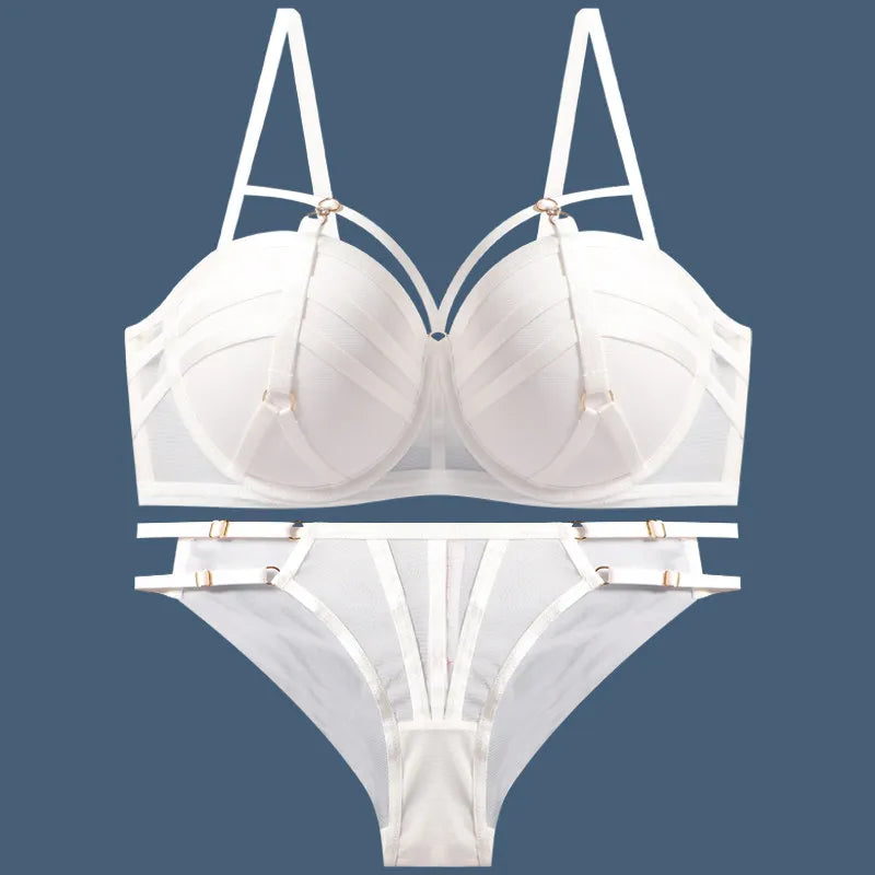 Sexy Lace Balconette Bra Set Push Up for Small Bust Soft Underwire Natural Lift Anti Sag Strappy Back Lingerie Daily Office Wea