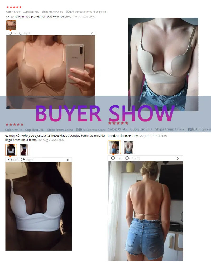 Push Up Bra Backless Women Bras Low Cut Sexy Plunge Brassiere Open Back Wedding Underwear Invisible Seamless Deep U Lingerie
