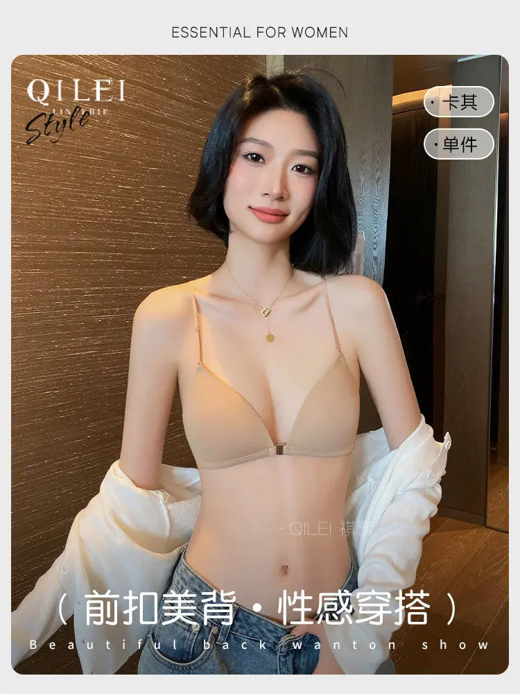 Front Closure Bras for Small Bust Women Deep V Plunge French Triangle Cup Seamless Thin Straps