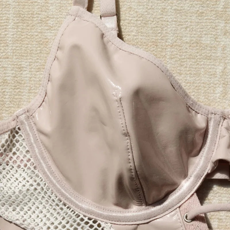 Sexy Fetish Lingerie Sets for Women 2 Piece Leather Sheer Mesh Corset Tops Bodysuit Exotic Underwear Bandage Push Up Bra Panties