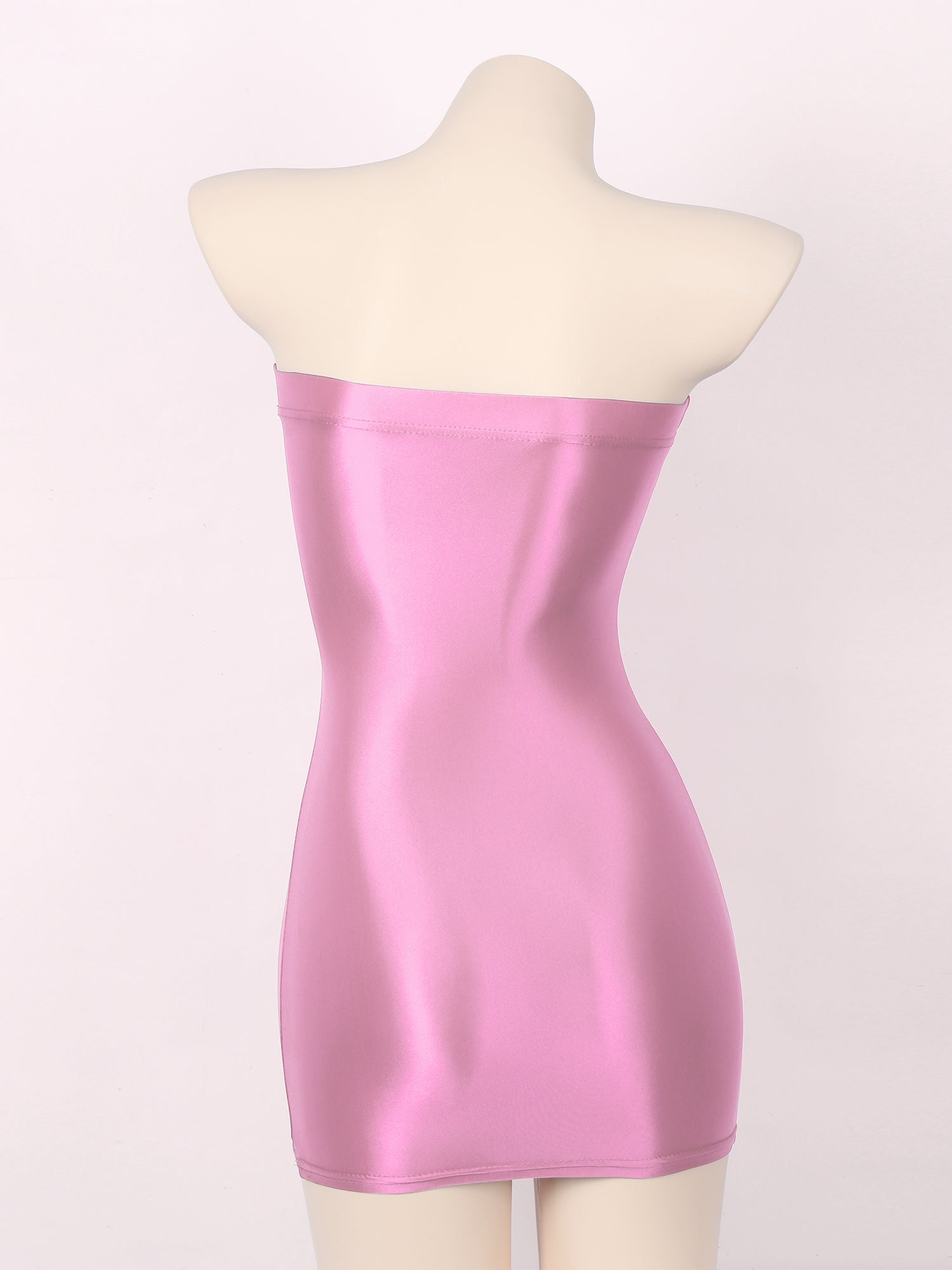 Women's Strapless Bodycon Dress Sleeveless Transparent Tight Pencil Dress Oil Glossy Package Hip Sheer Mini Dresses Clubwear