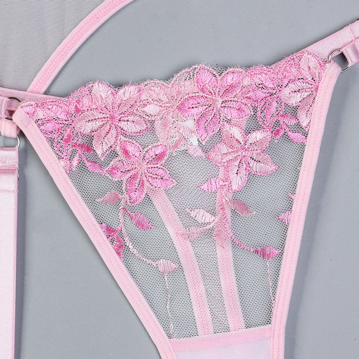 Ellolace Fancy Sexy Lingerie 3-Piece Corset Lace Up Beautiful Bodysuits With Stocking Luxury G-String Pink Intimate Goods 4PCY
