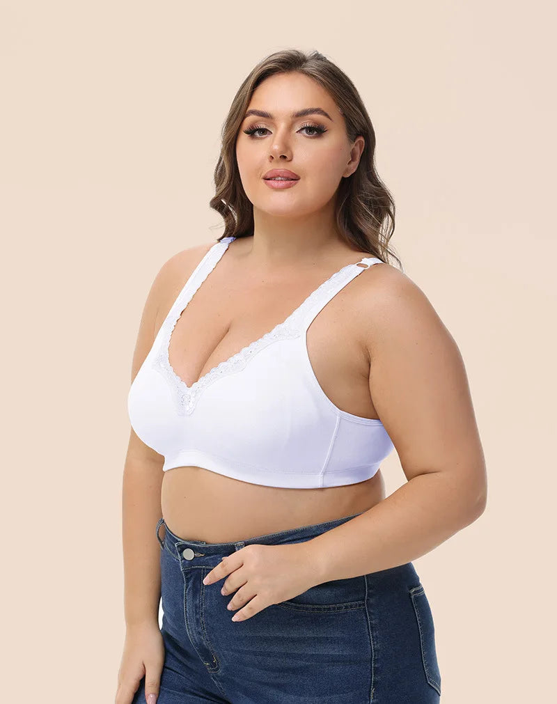 Plus Size Full Cup Bra Cotton Comfort Breathable Underwire Bra with Lace Full Coverage Support for Women B/C/D/E/F Cup