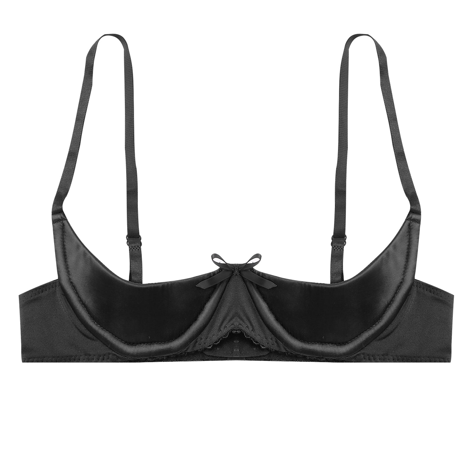 Womens Sexy Satin Intimates Lingerie Bras Female Adjustable Straps Underwire Half Cup Bow Push Up Balconette Brassiere Underwear