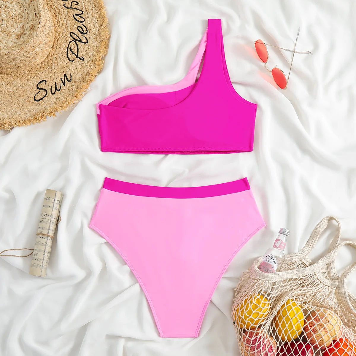 Bikini 2023 Women High Waist Swimsuit Sexy One Shoulder Beachwear Push Up Bathing Suit Cutout Swimwear Two Piece Swimsuit Women