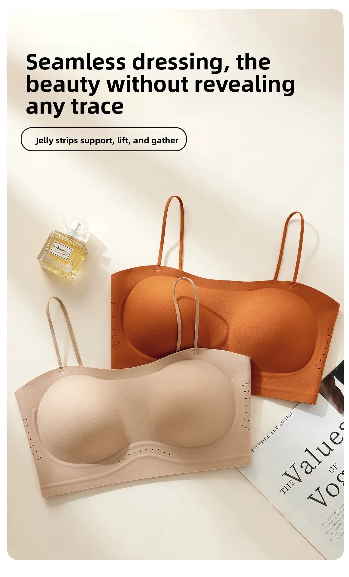 Women Push Up Bra Thin Strap Seamless Backless Bandeau Camisole Summer Padded Jelly Wire Free Comfortable Daily Bra