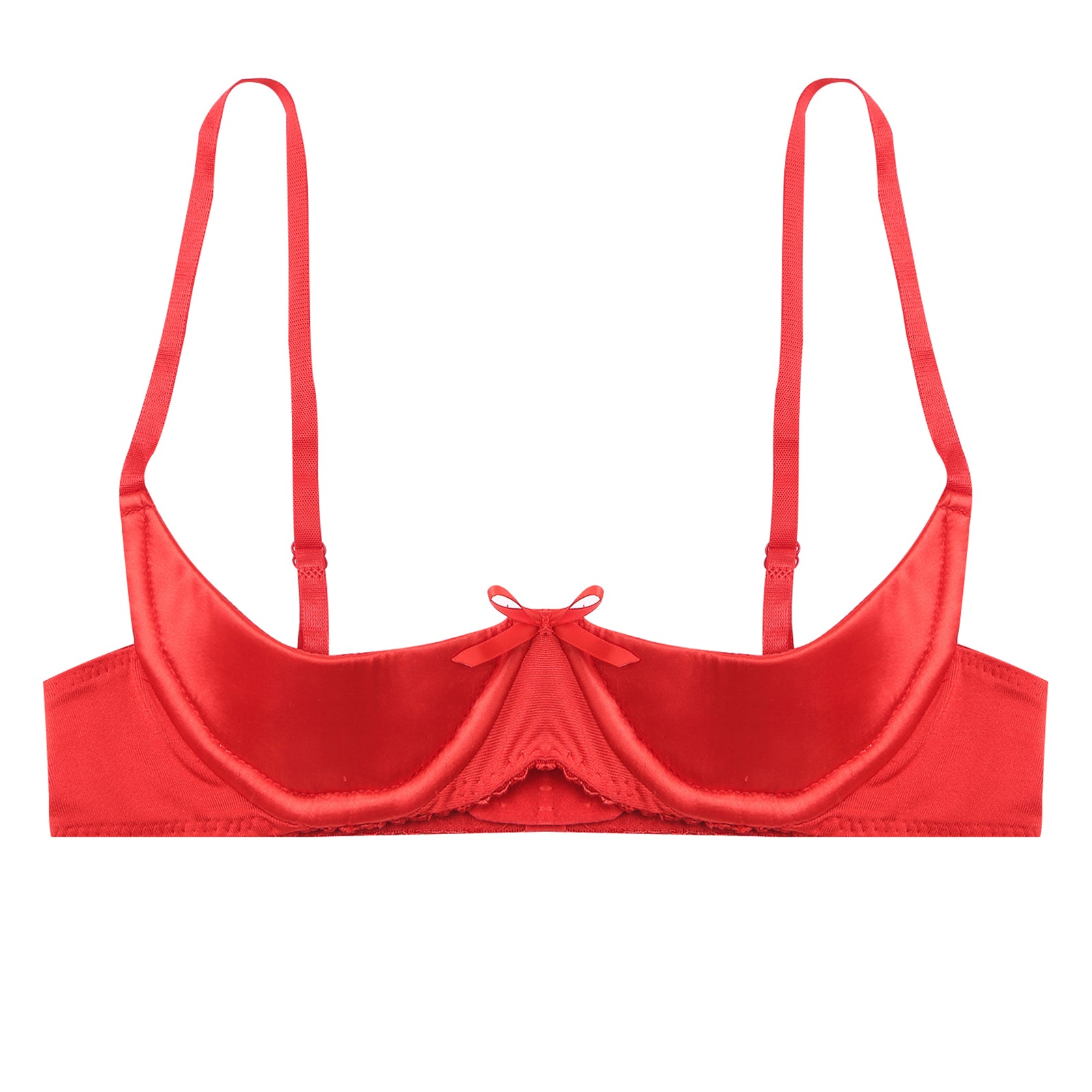 Womens Sexy Satin Intimates Lingerie Bras Female Adjustable Straps Underwire Half Cup Bow Push Up Balconette Brassiere Underwear
