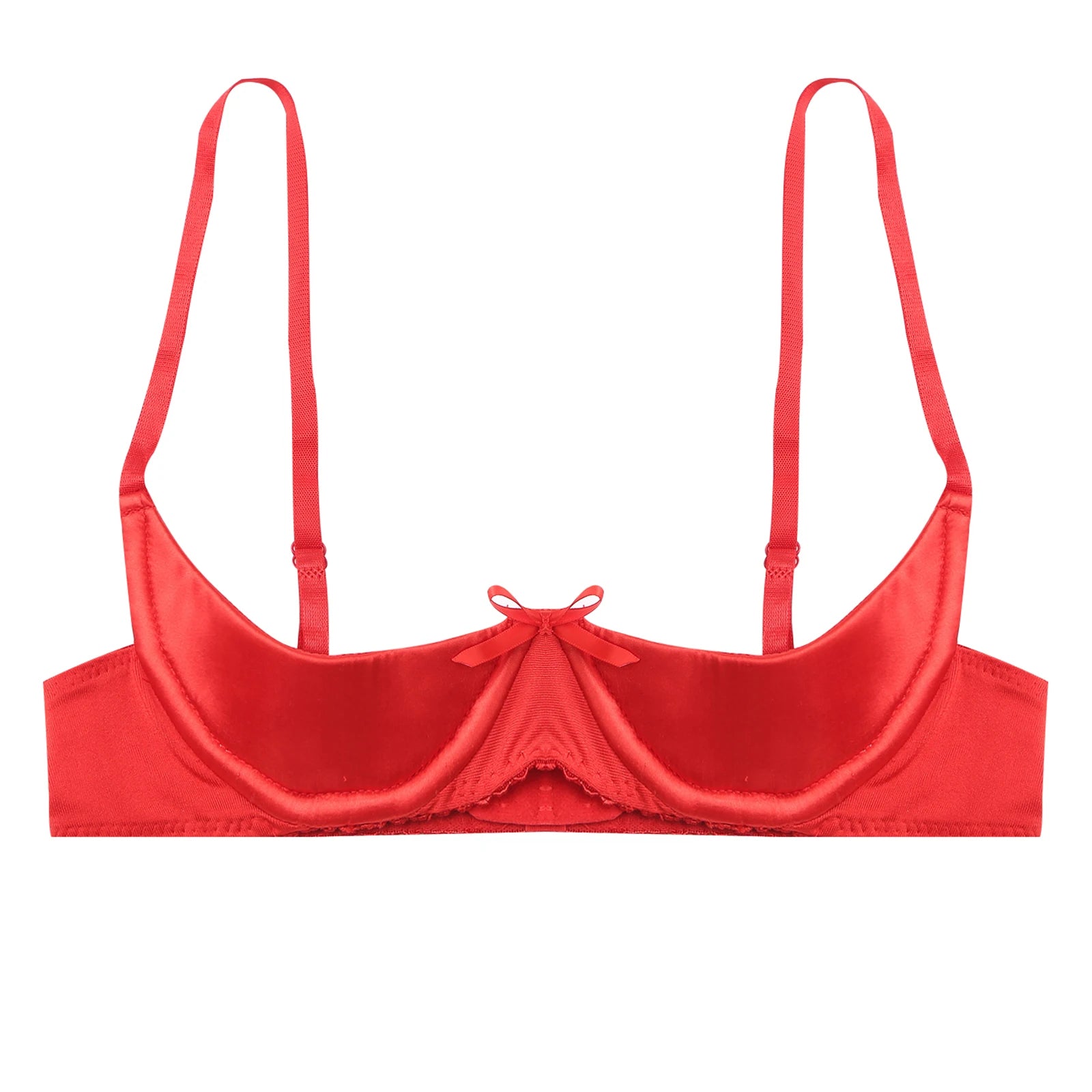 Womens Sexy Satin Intimates Lingerie Bras Female Adjustable Straps Underwire Half Cup Bow Push Up Balconette Brassiere Underwear