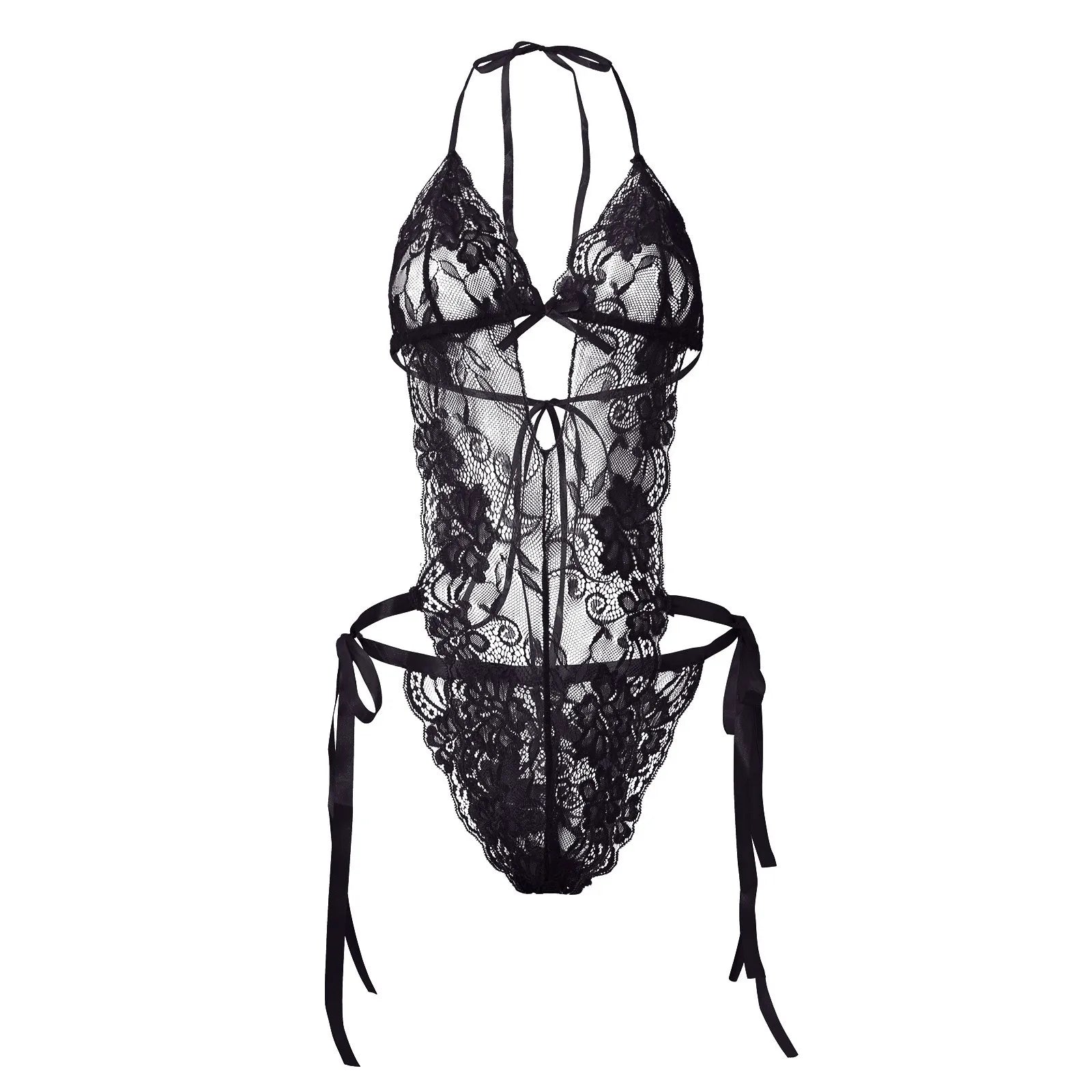 Sexy Bodysuits Women Lace Lingerie For Sexy Backless Solid Color One-Piece Bodysuit Strappy Halter Erotic Costume Teddies