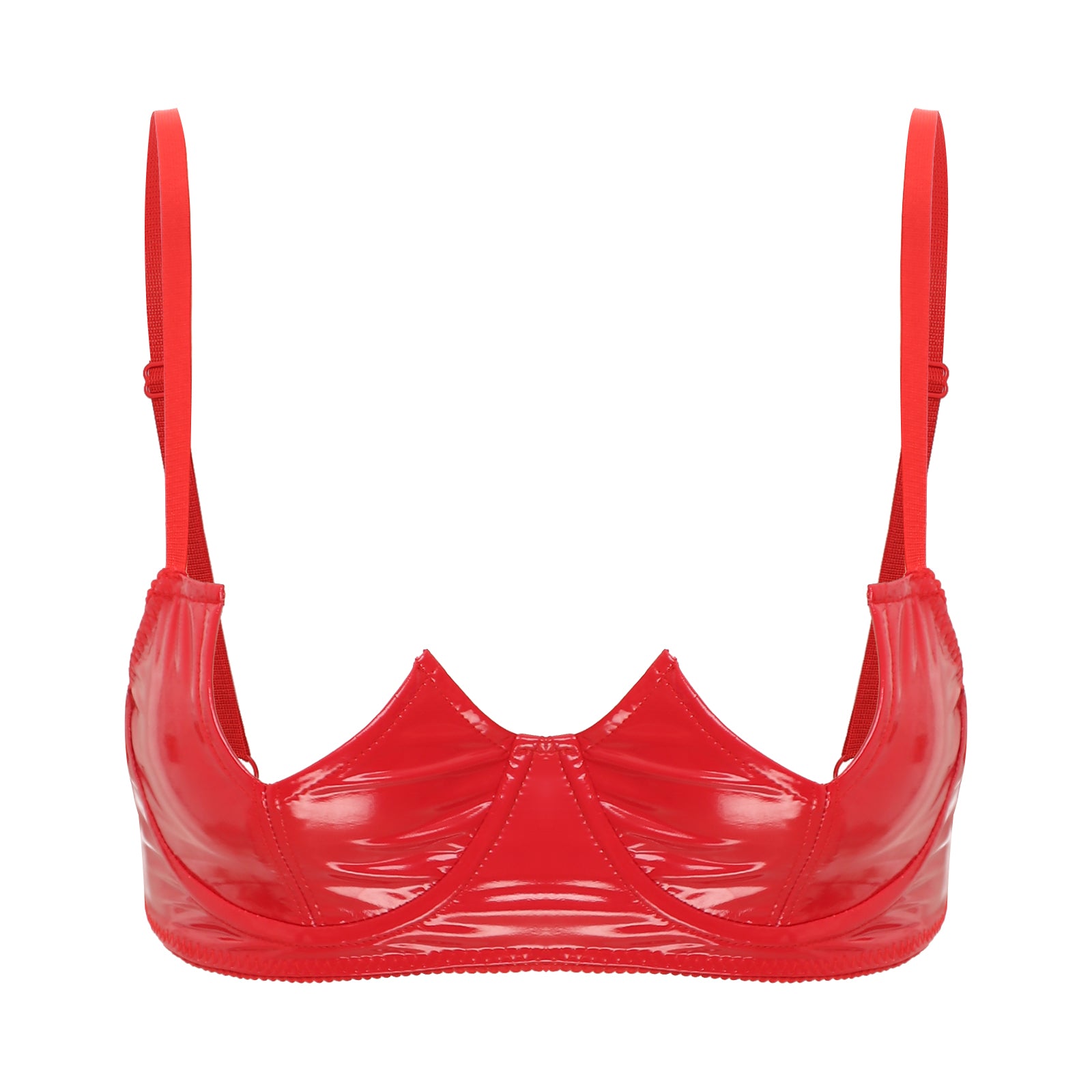 Women Sexy Exposed Nipple Bras Wet Look Patent Leather Underwired Brassiere Top Lingerie for Nightclub Pole Dacing Nightwear