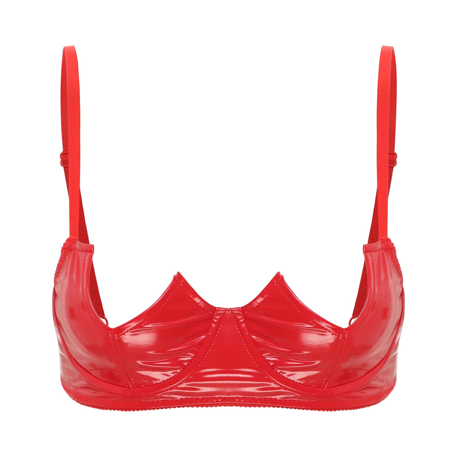 Womens Sexy Gothic Wet Look Patent Leather Bralette Lace Quarter Cup Underwired Shelf Bras Tops Push Up Sheer Floral Balconette
