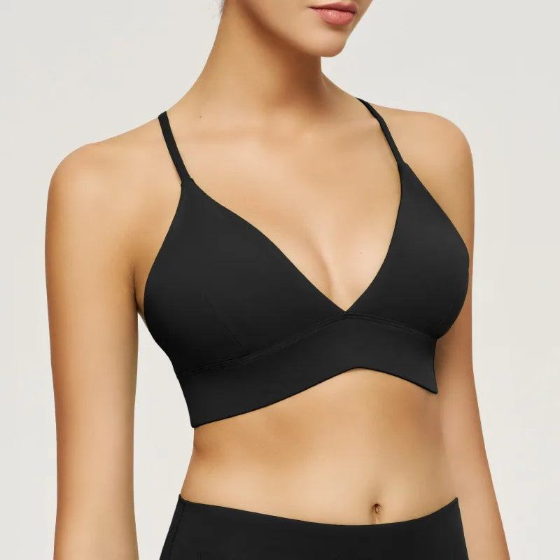 YOGA Bra for Women Naked Feeling Strappy Padded Sports Bras Fitness Workout Top Criss Cross Back Yoga Sports Bras No Steel Ring