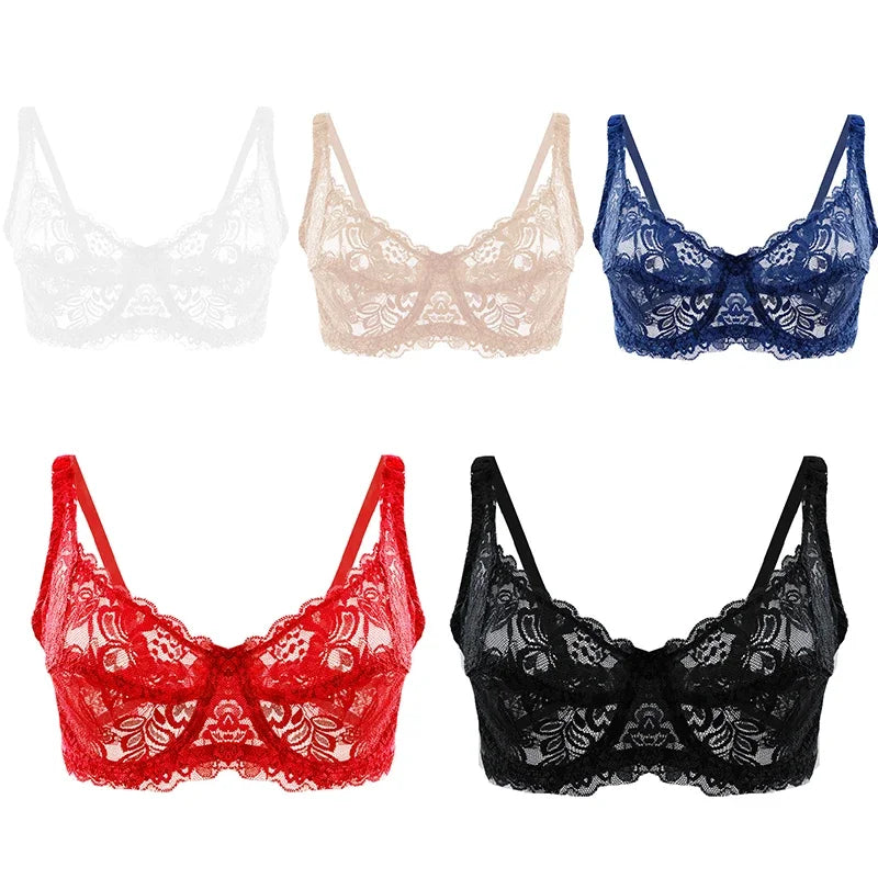 Women Sexy Lace Thin Bras Plus Size Push Up Bralette Hollow Out Lingerie Embroidery Bra Brassiere Female Underwired Underwear
