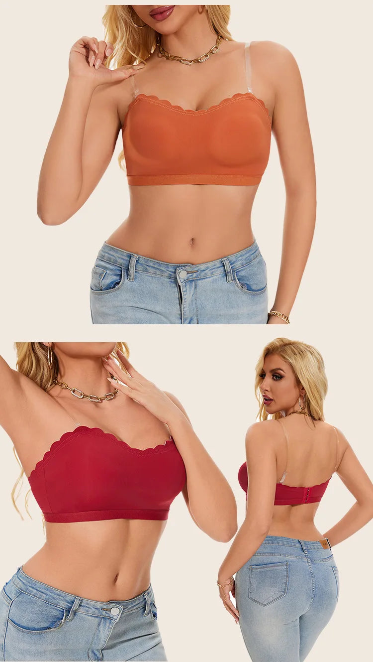 Lingerie Wireless Gather Bra Women Invisible Bra Front Buckle Push up Seamless Bra Sexy Strapless Underwear Waves Grain Bras