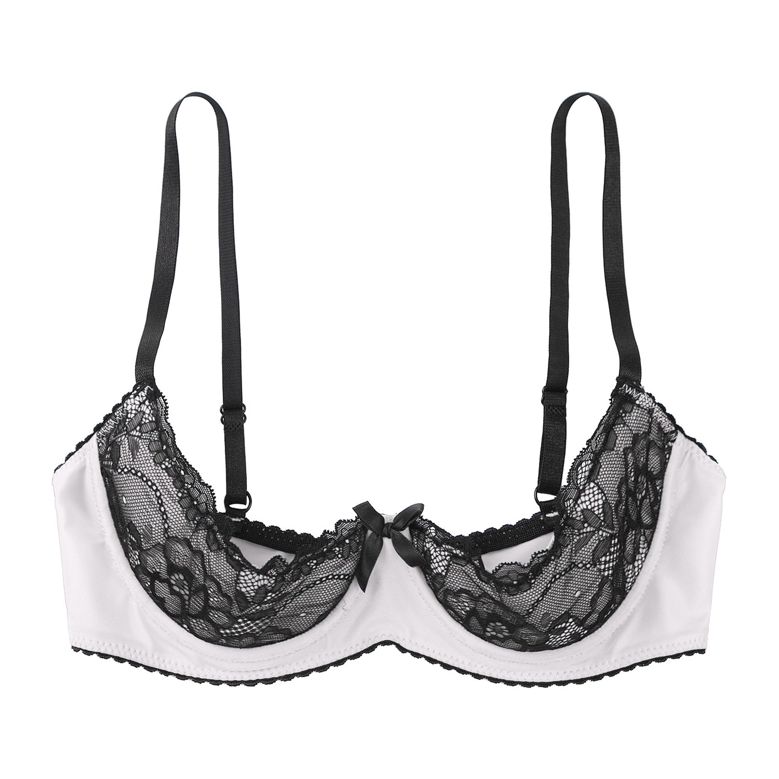 Womens Bra Tops See Through Lace 1/4 Cups Balconette Bralette Padded Underwire Shelf Bra Tops Lingerie Bralette Sexy Underwear