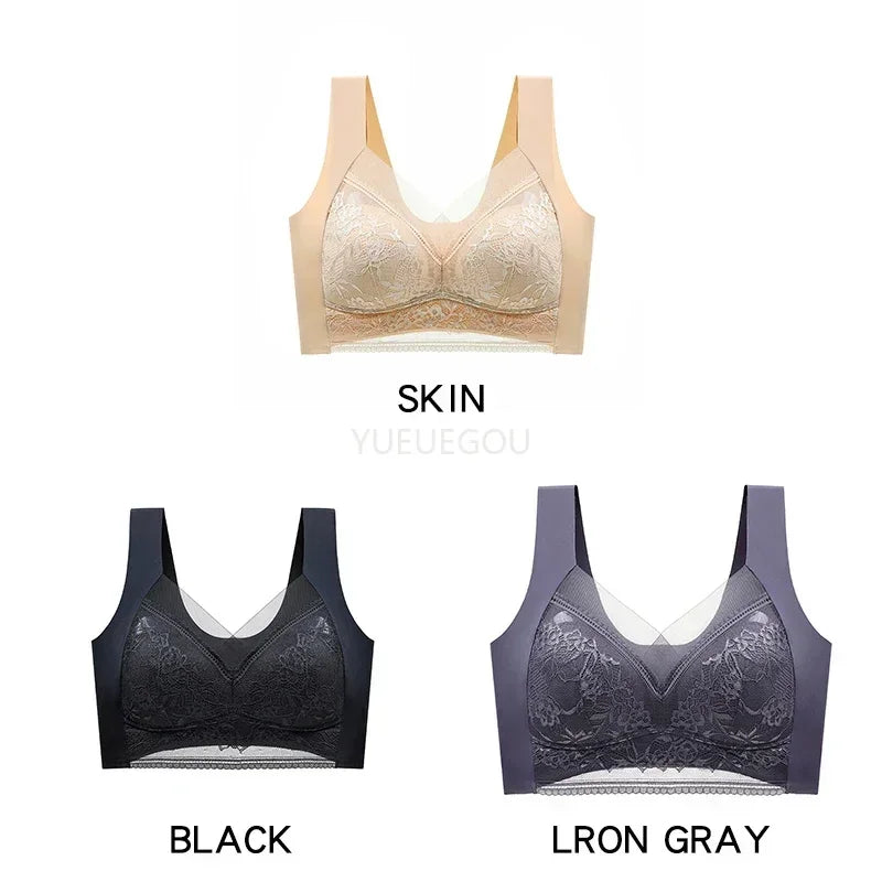 3 Pcs Women's Push Up Bralette Wireless Bras - 5cm Natural Lift, Seamless Lace Plus Size (L-6XL), No Underwire Comfort