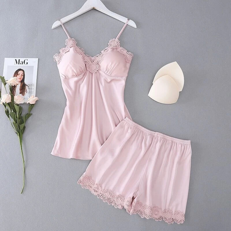 Women's Sleepwear Set Faux Silk Fabric Breathable Black Two-Piece Pajamas Comfortable Fashionable Home Clothing Soft Material