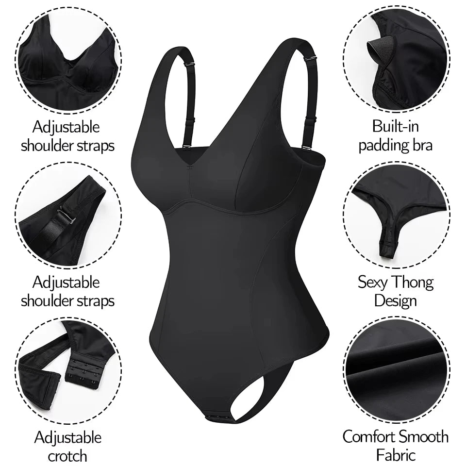 Women Shapewear Bodysuit Shaper Waist Trainer Corset Deep V Neck Slimming Underwear Built-in Bra Camisoles Tops Tummy Control
