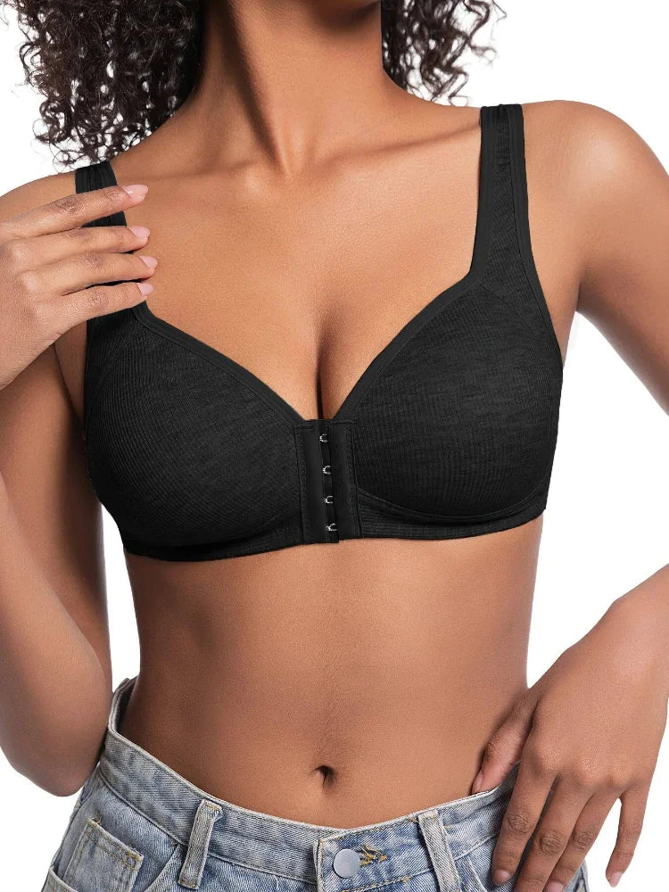 Women'S Bra Wire-Free Front Closure Solid Color Full Coverage Fixed Cups Women Seamless Large Size Comfort Underwear