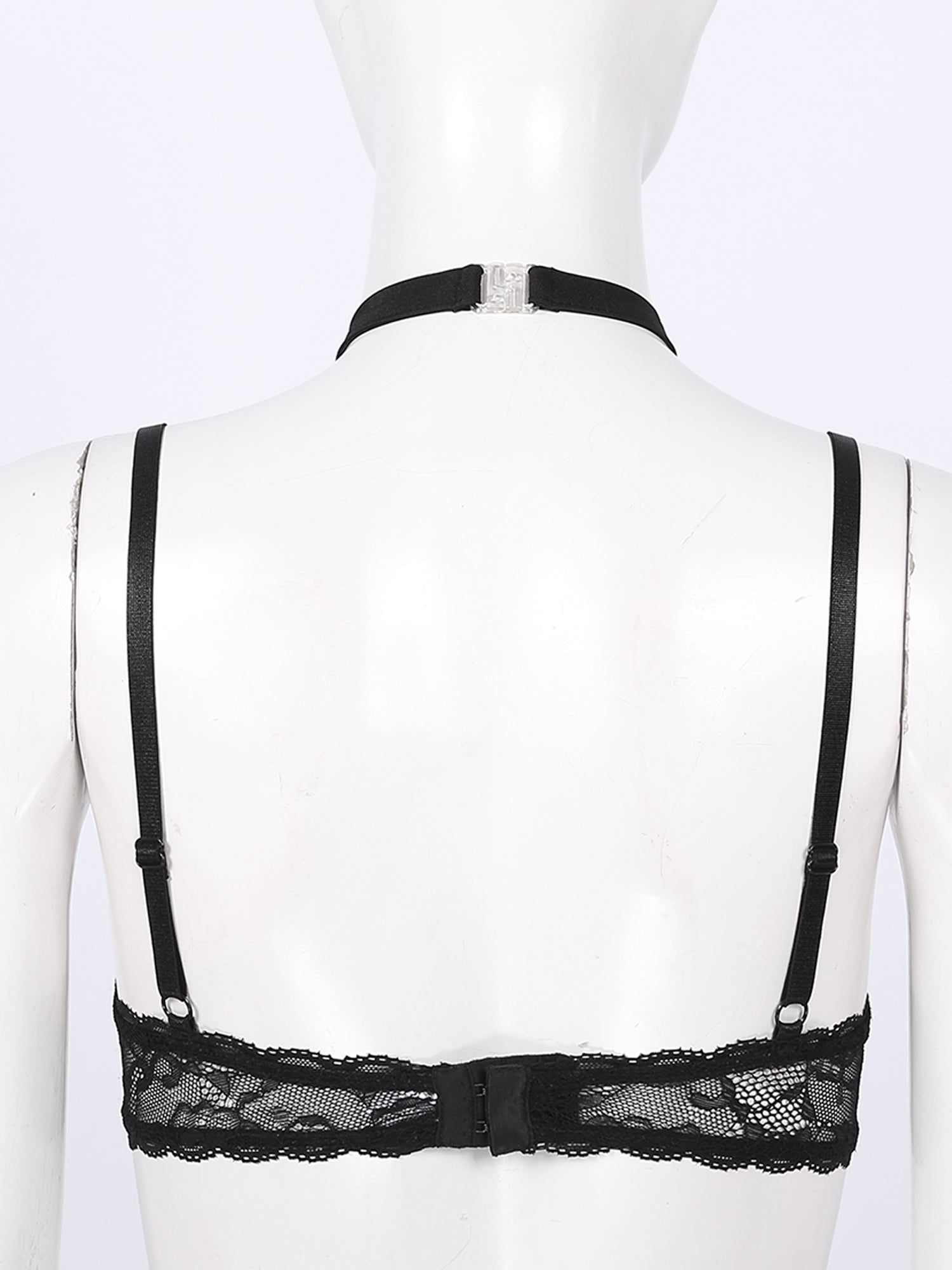 Women Hot Sexy Bras See-through Lace Unlined Wireless Bra Tops Female Halter Neck Strappy Hollow Out Nipples Lingerie Brassiere