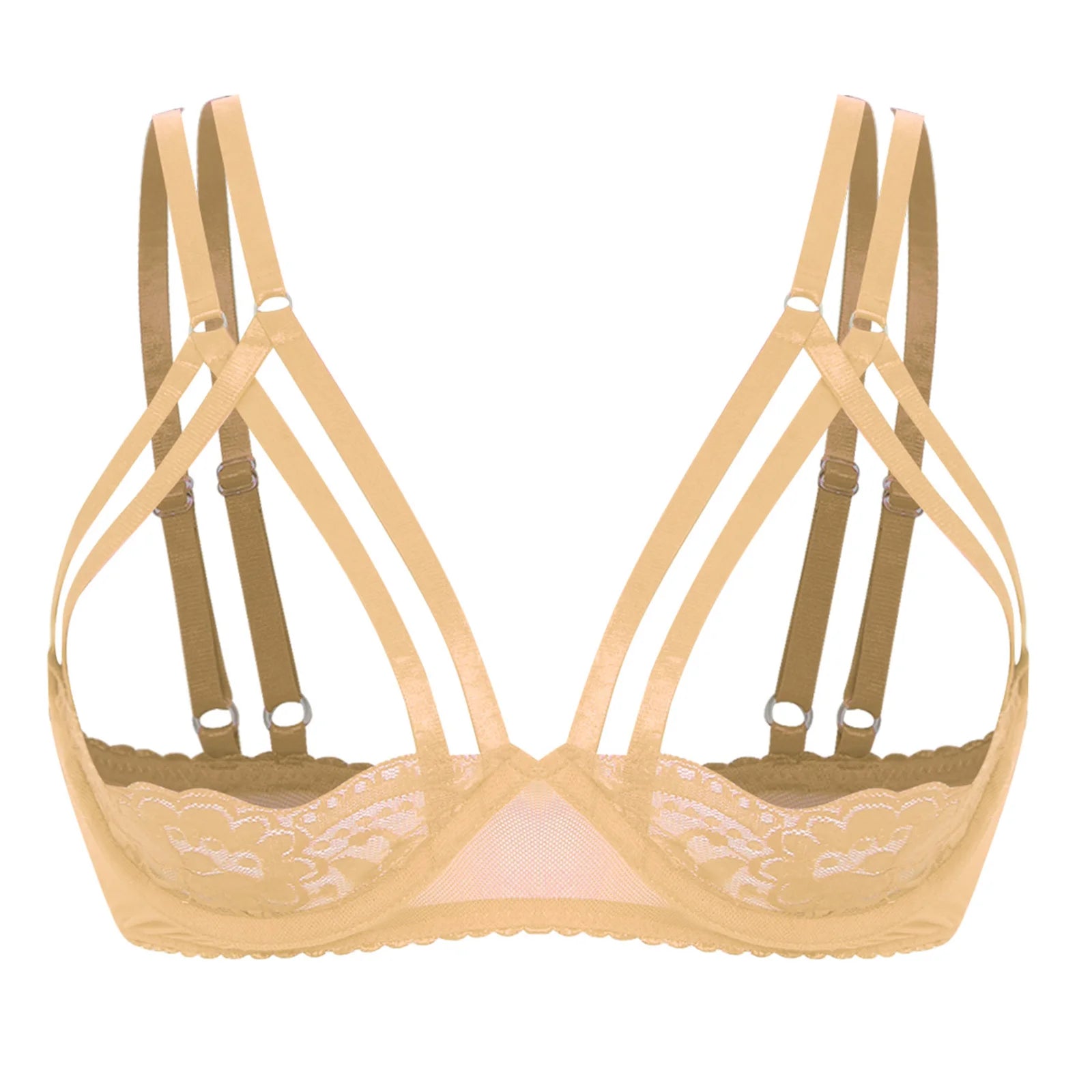 Womens Lingerie 3/4 Lace Cup Bra Push Up Balconette Tops Cupless Brassiere Underwire Open Breast Cup Exposed Nipple Bralettle