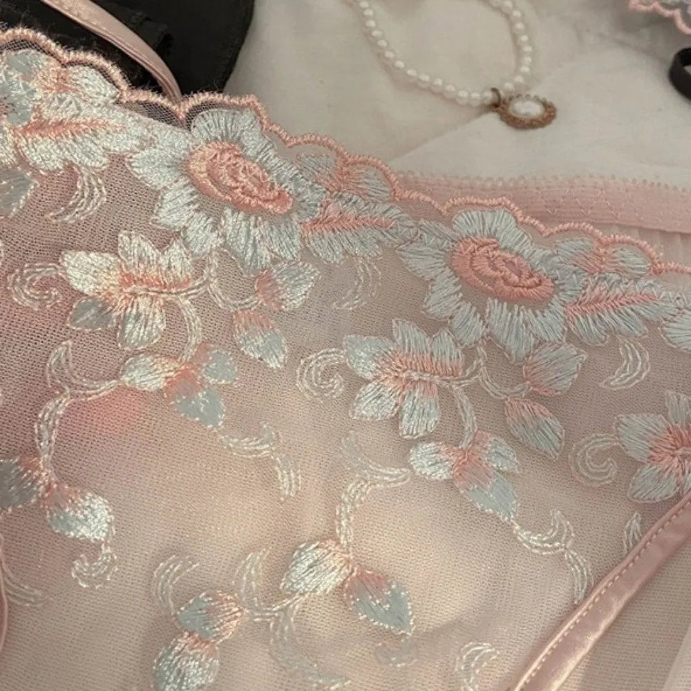 Lingerie Low Waist Embroidery Flower Panties Transparent Sweet Underwear for Women Cotton Crotch Lace-up Underwear Girl
