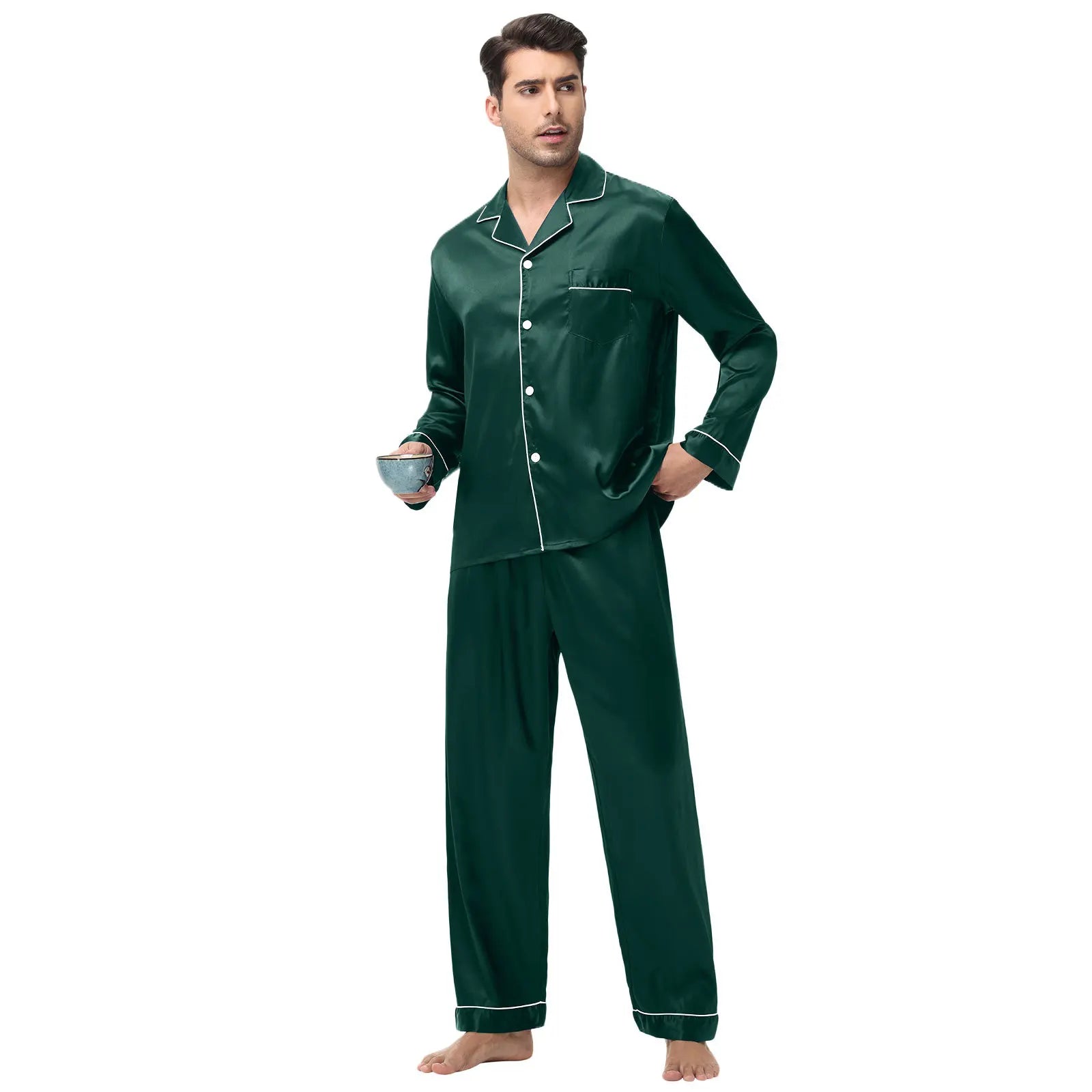 Men Pajamas Set Silk Satin Sleepwear for Man Shirt Long Sleeve Pijama Male Fashion Soft Loungewear S-2XL Size Spring Nightwear