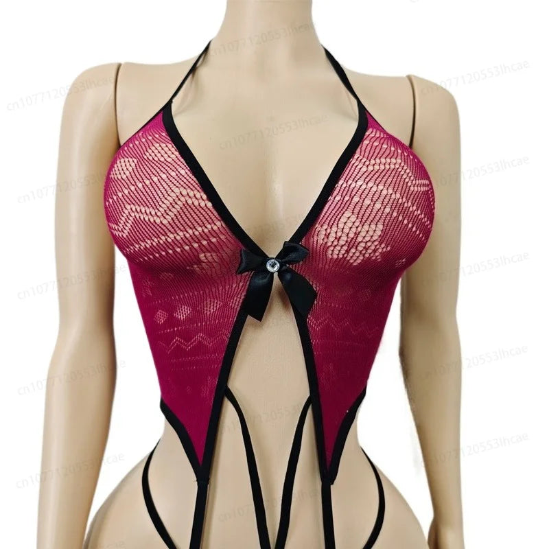 Womens Sexy Mesh Lingerie Sets Exotic Apparel Sexy Slimming Bodystockings Garter Erotic Lace Underwear Bodysuit