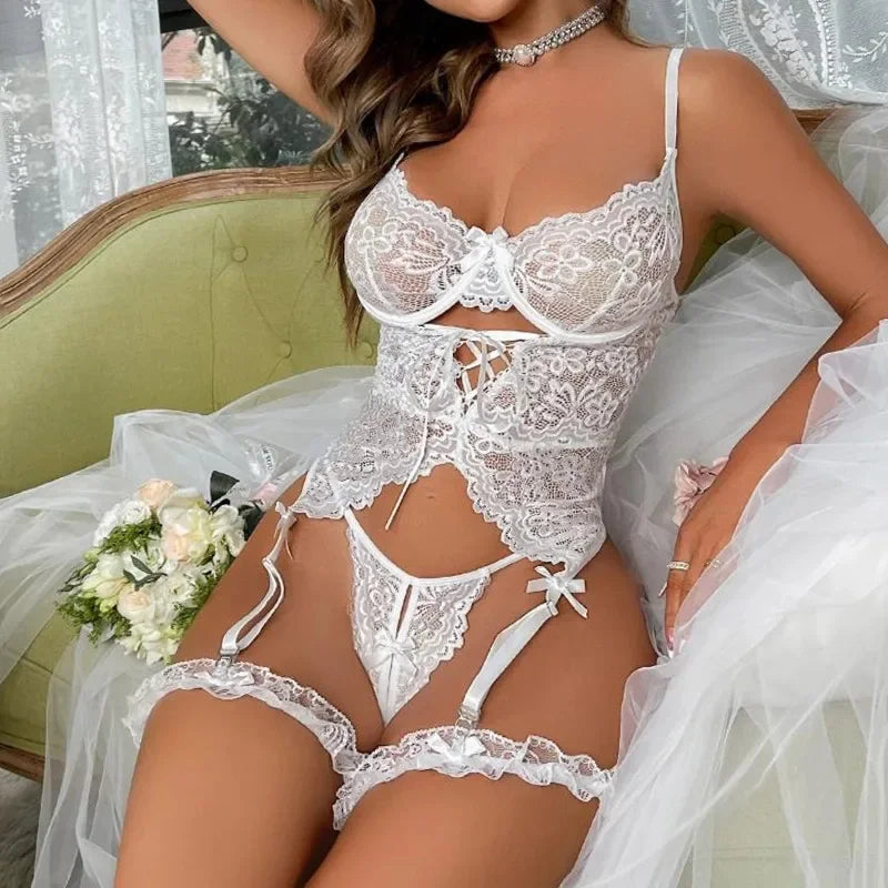 Sexy Lingerie Women Bra and Panty Garters Sets for Ladies See Through Underwear Set Female Erotic Costumes
