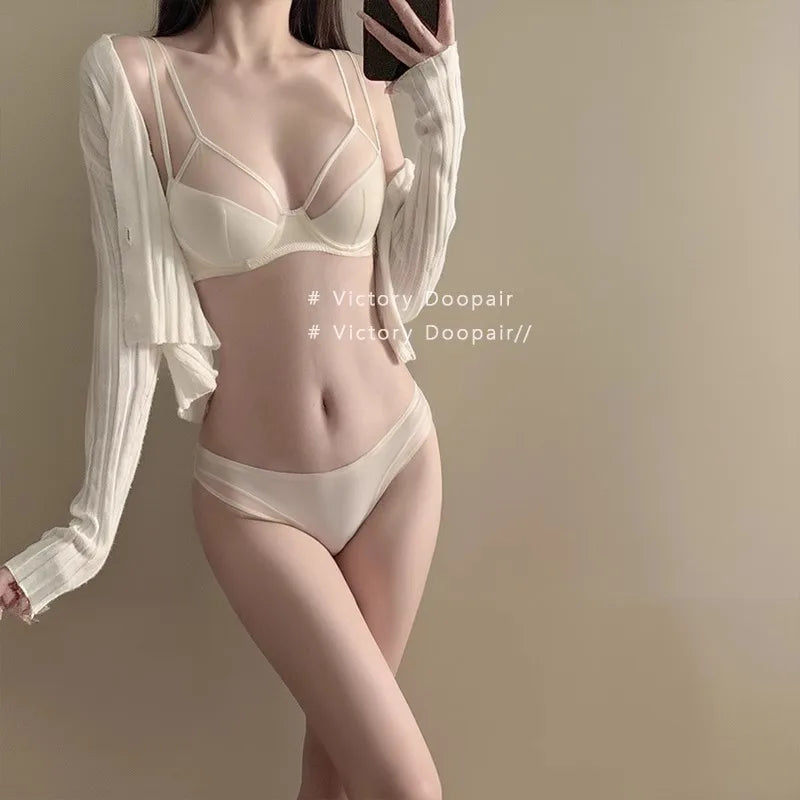 French Lingerie Set🔥Triangular Cup Bra✨Ultra Slim Sexy🌸Adjustable Double Strap✔Anti-Sagging Lift✔Nude Underwire Push Up Cover