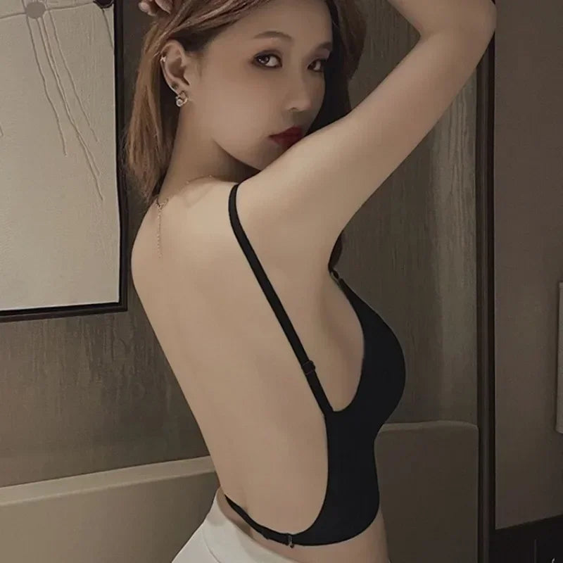 Women Invisible Bra Deep U Plunge Bras Backless Top for Dresses Sexy Lingerie with Transparent Strap Push Up Strapless Underwea