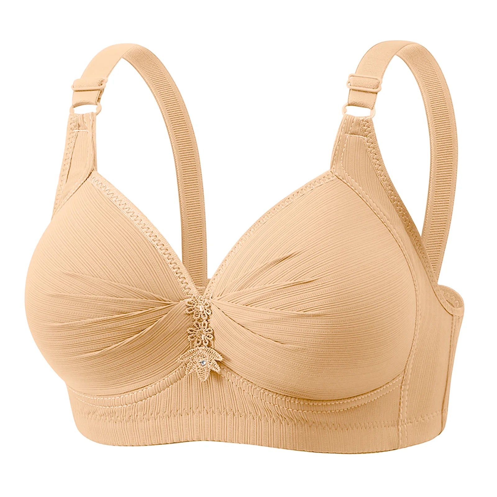 Elegant Skin Tone Textured Bra Chic Wireless Full Coverage Underwear Stylish Push Up Rhinestone Detail Lingerie Women