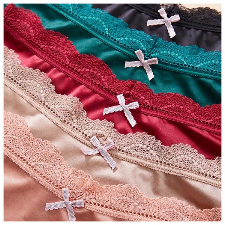 Felinus Ice Silk One-piece Slip Material Low Waist Sexy Lingerie Ladies French Satin Underwear Briefs New Lace Triangle Panties