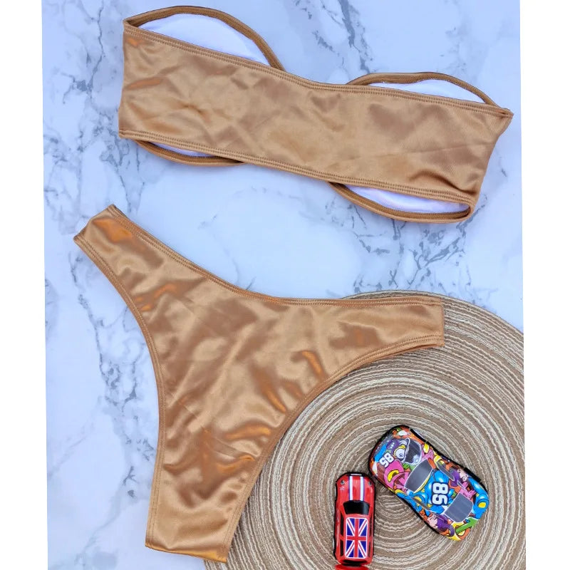 Sexy Women Bikini Brazilian Swimsuit Push-up Bra Bikini Set Two Piece Swim Suit Swimwear High-waisted Beachwear Solid Bathing