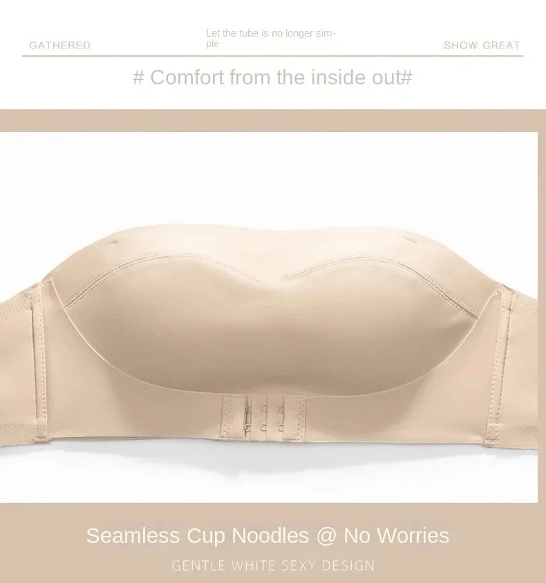 Strapless Women's Underwear Non-slip Gathered Small Chest Tube Top Beautiful Back Invisible Anti-light Wedding Women's Bra